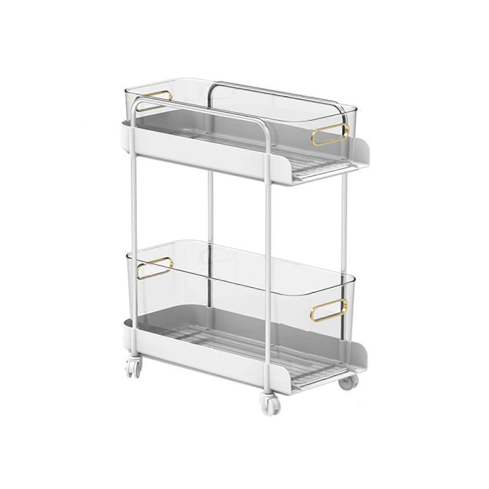 2 Tier Rolling Utility Cart with Drawers, Durable Mobile Bookshelf for Kitchen, Classroom, White