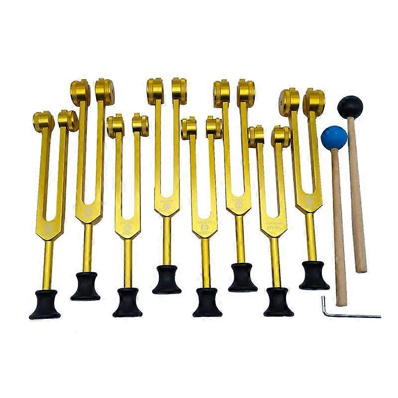 Stämgafflar Set för Healing, Ljudterapi, Guld