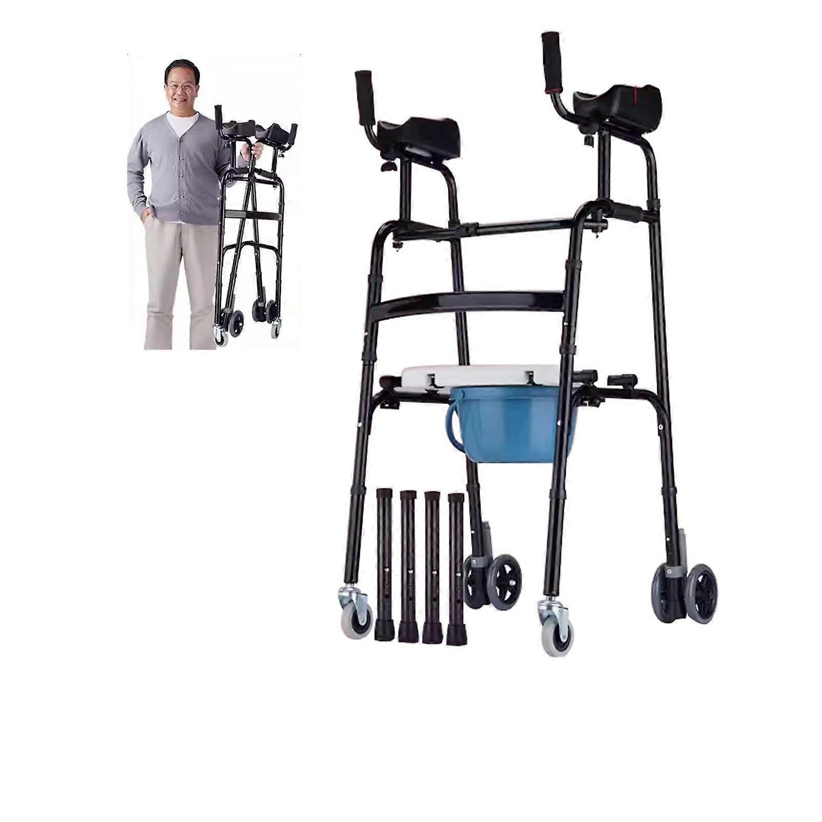 Height Adjustable Forearm Walker with Wheels and Removable Padded Armrests, Foldable Support for Elderly