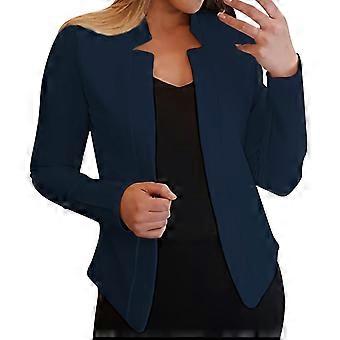 Blazers para mujer, estilo informal de negocios, ligeros, abiertos, talla grande, cuello con muesca, manga larga, chaqueta de traje, azul marino, XXL
