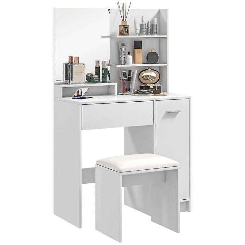 Dressing Table and Stool Set, with Storage - White