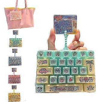 Multi Color Cartoon Keyboard Fidget Keychain, Silicone 26 Buttons Press Stress Reducer Toy, Portable Mini Keyboard Bag Pendant for Kids Holiday Small 