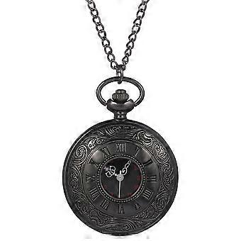 1Pc rund lommeur retro klassisk dobbelt skærm romerske arabiske tal urskive ur lommeur steampunk (sort tynd kæde)