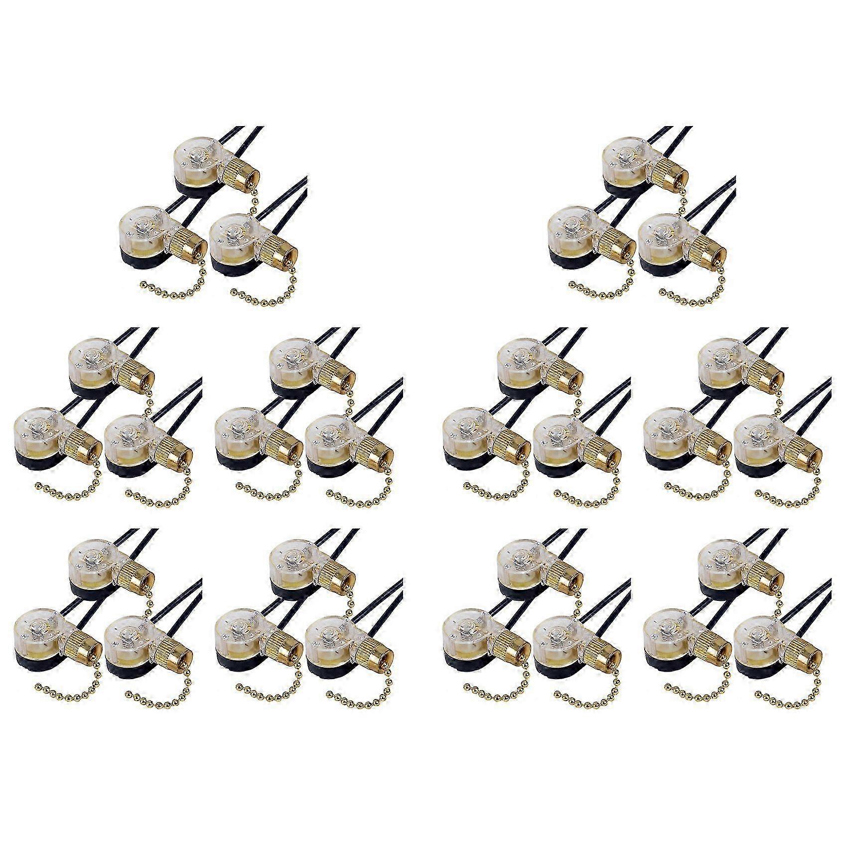 30Pack Ceiling Fan Light Switch ZE-109 Fan Switch Ceiling Pull Chain Switch Replacement (Brass)