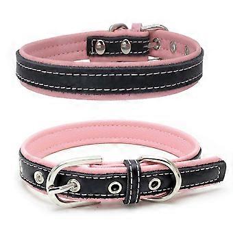 Polstret skinnhalsbånd til hund, 6 farger, kraftig justerbart skinnhalsbånd for små, mellomstore hunder (XS (8,7"-11,0"), rosa)