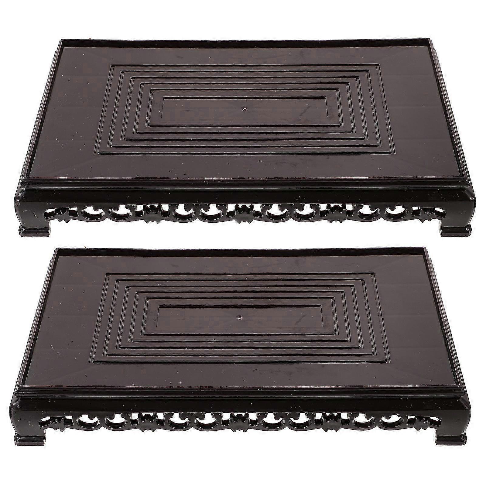Brown Plastic Potted Plant Riser Rectangular Plant Stand for Home Display 2Pcs