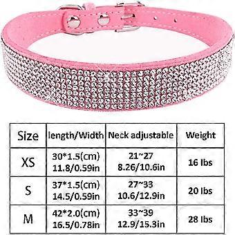Puppy Collar for Cat Small Dog - Cute Rhinestone Pet Collar Sparkling Cat Collar Soft Leather Pet Collar (M Pink) 26-27