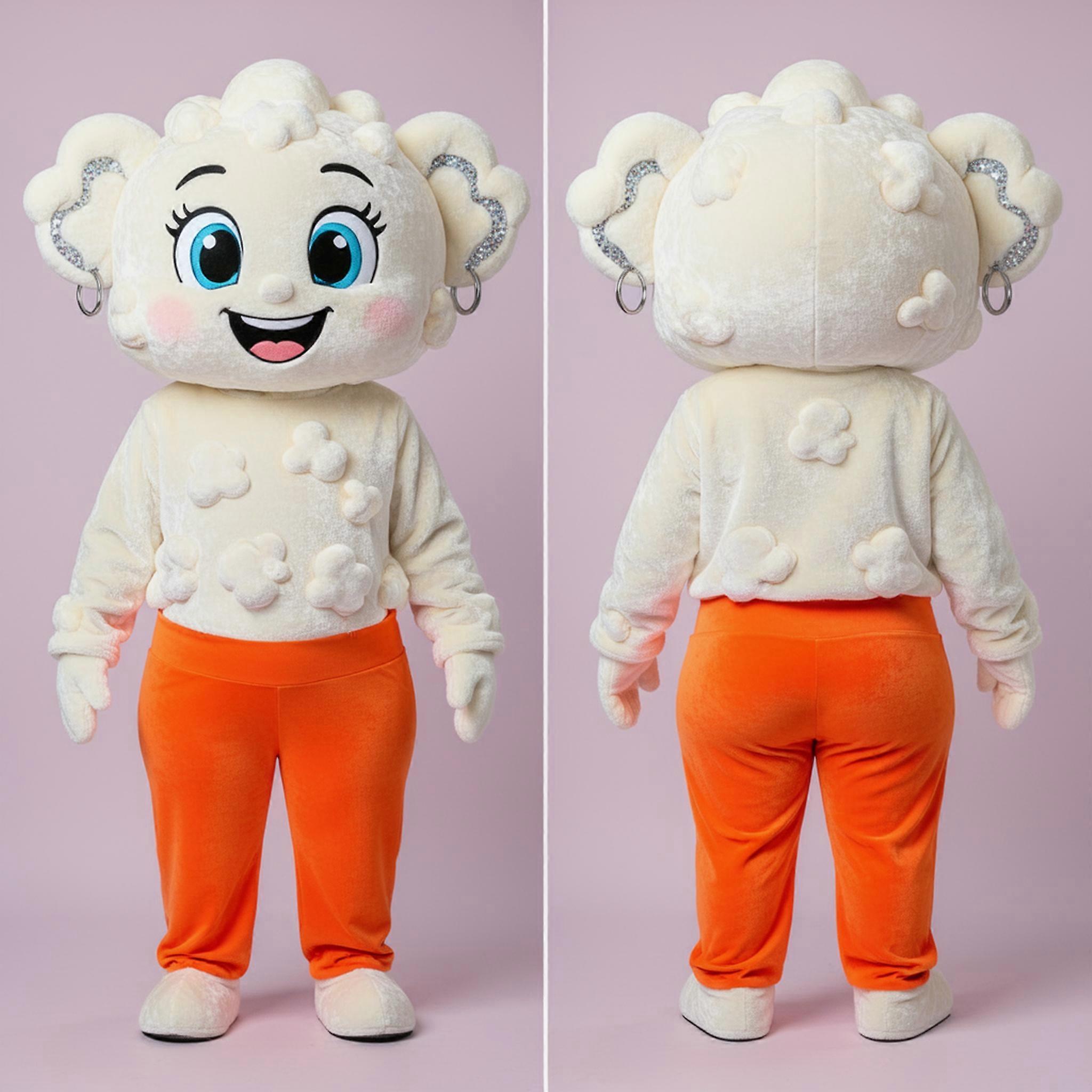 MASTICOT Velvety White Playful Pop Corn Mascot