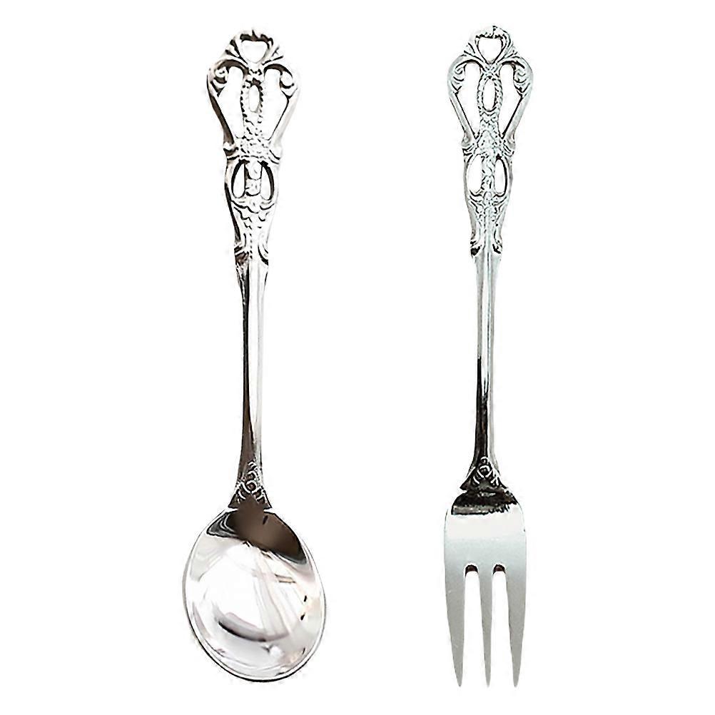Eating Tools Fork Spoon Tableware for Eating Use 2Sets Retro Style