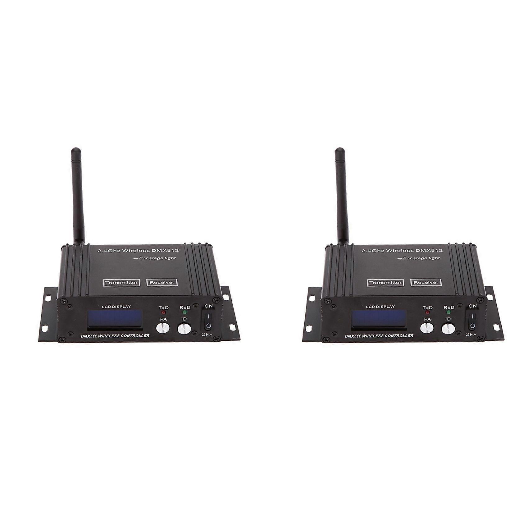 2X 2.4G Wireless DMX 512 Controller Transmitter Receiver LCD Power Adjustable Repeater Lighting Controller EU PLUG