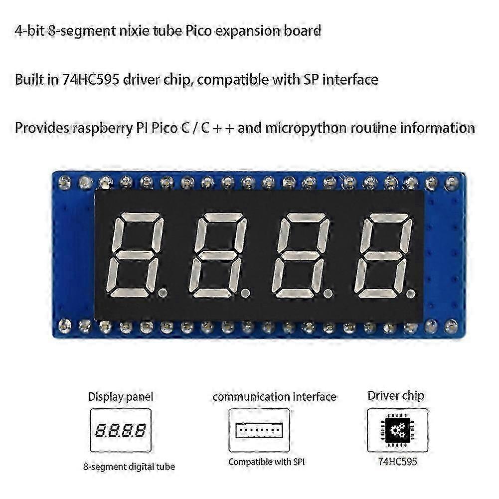 4-Digit 8-Segment Display Module compatible with Pico, Embedded 74HC595 Driver, SPI-Compatible, Easy to Drive