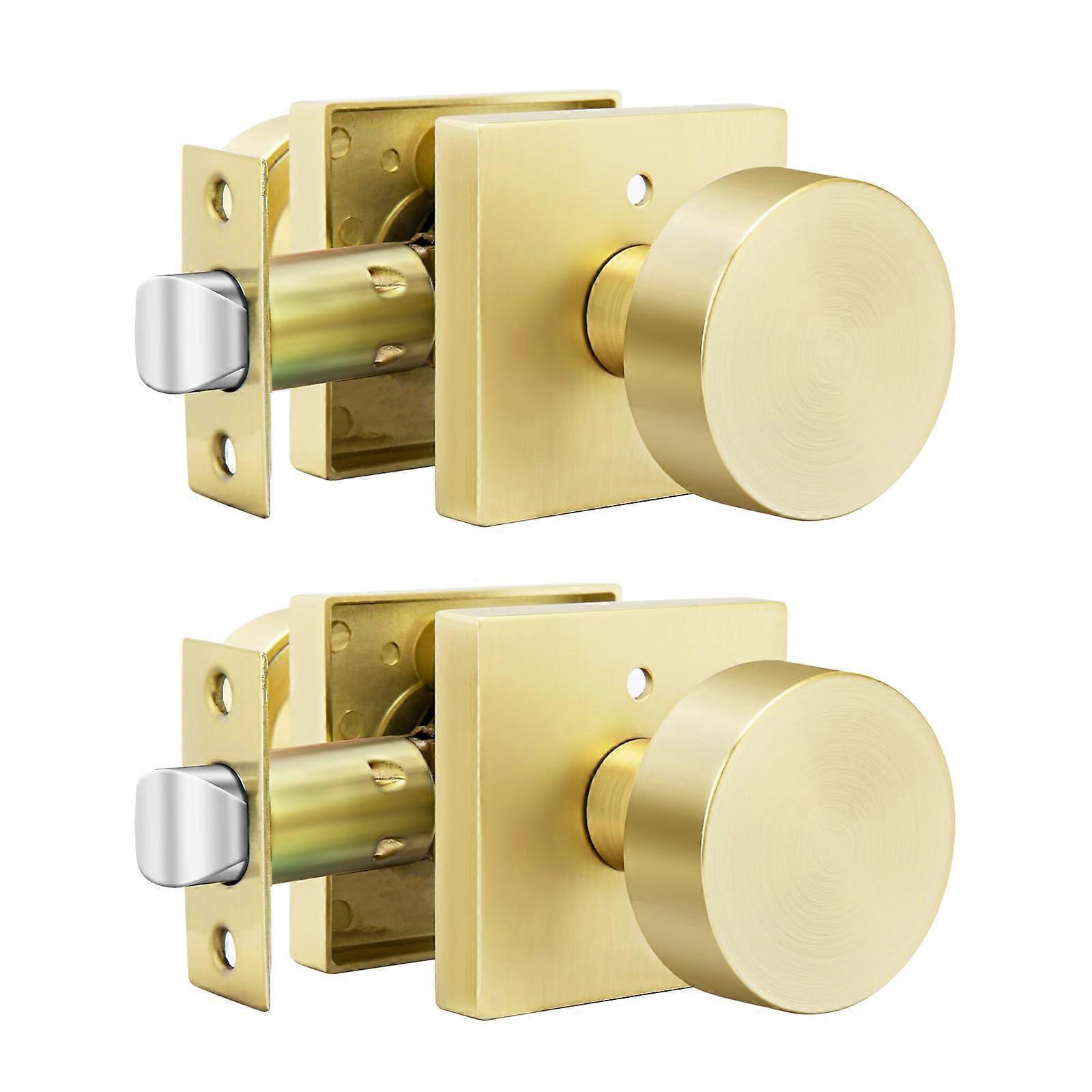 Brushed Gold Privacy Door Knobs for Bedroom and Bathroom, Heavy Duty Reversible Interior Knobs 2 Pack