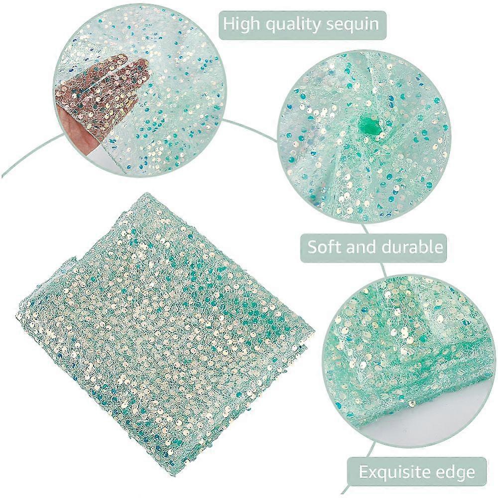 Sequin Iridescent Table Runner 110 x 17.3in Glitter Rectangle Table Cloth Runner Sparkly Sequins Tablecloth  Medium Green