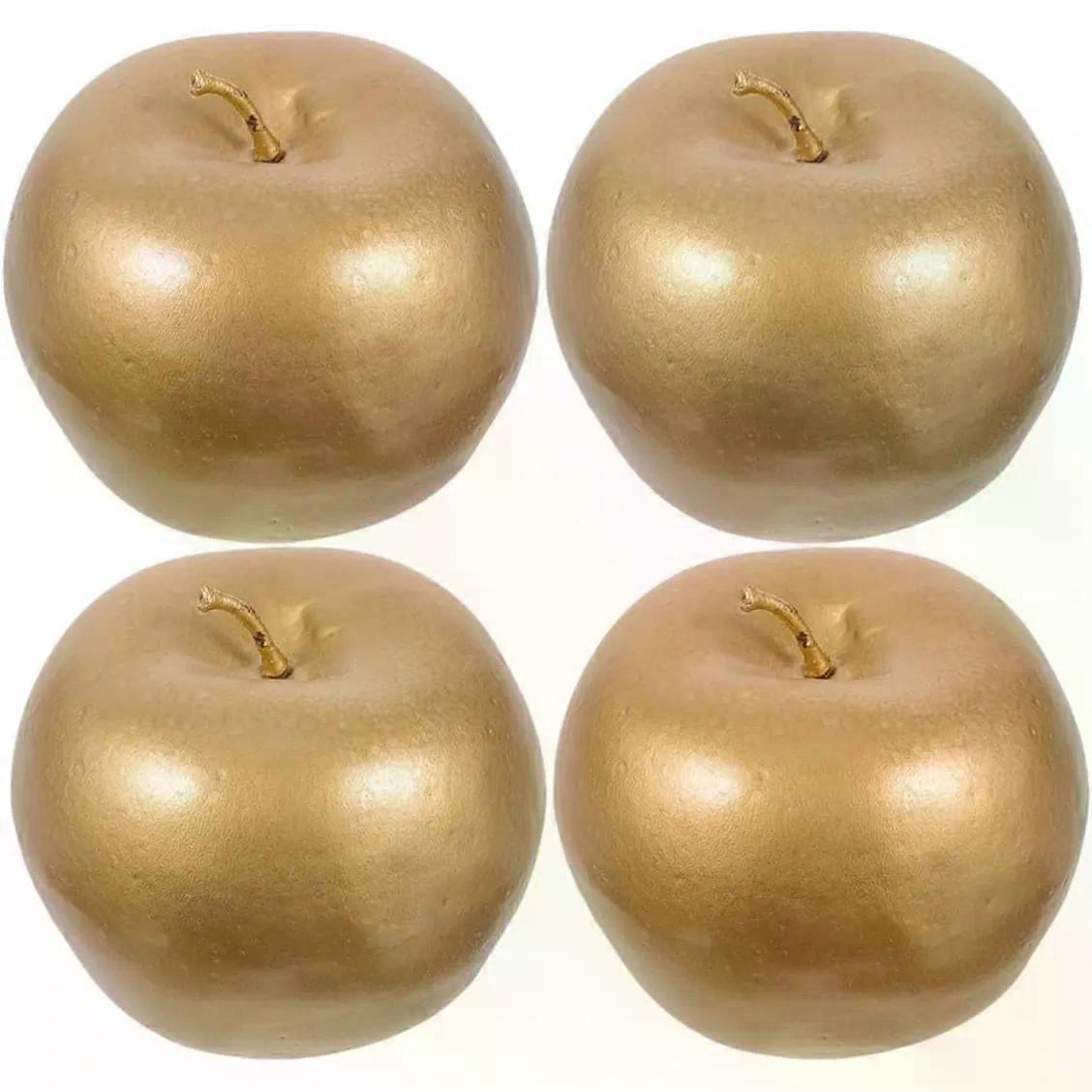 4pcs Artificial Gold-Colored Apple Decor, Lightweight Display Prop