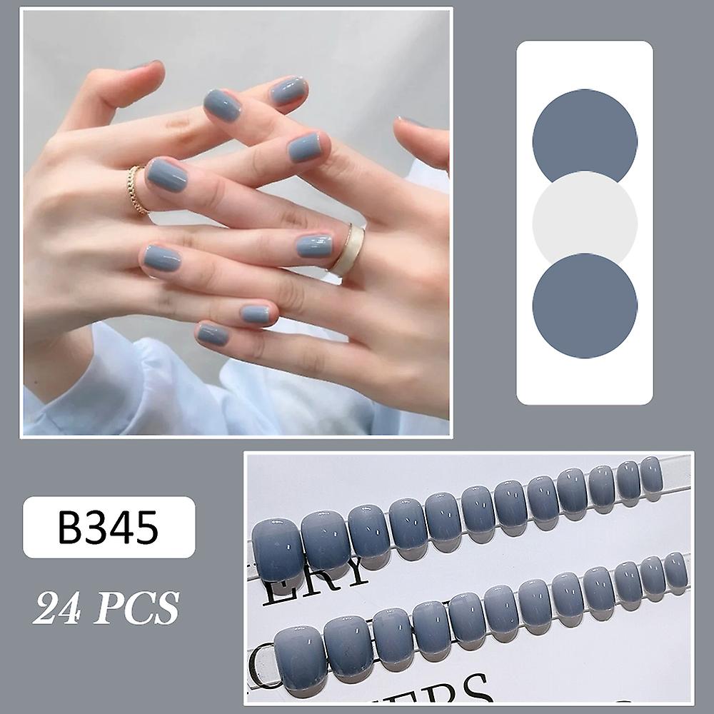 24pcs Glänzender Hellblauer Falscher Nagel Sanfter tragbarer Fake-Nagel