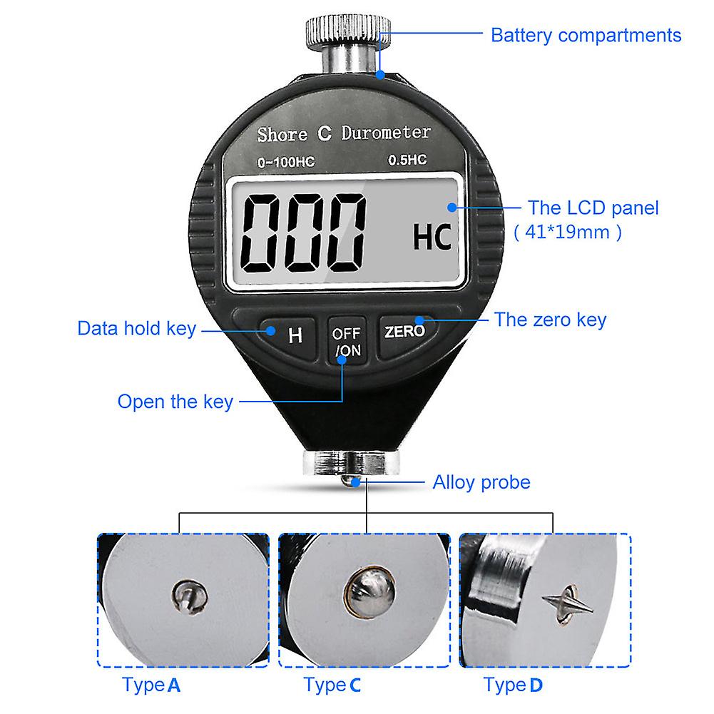 Hardness Tester Tire Plastics Rubber Hardness Test Tool Digital Durometer Lcd Display Hardness Meter