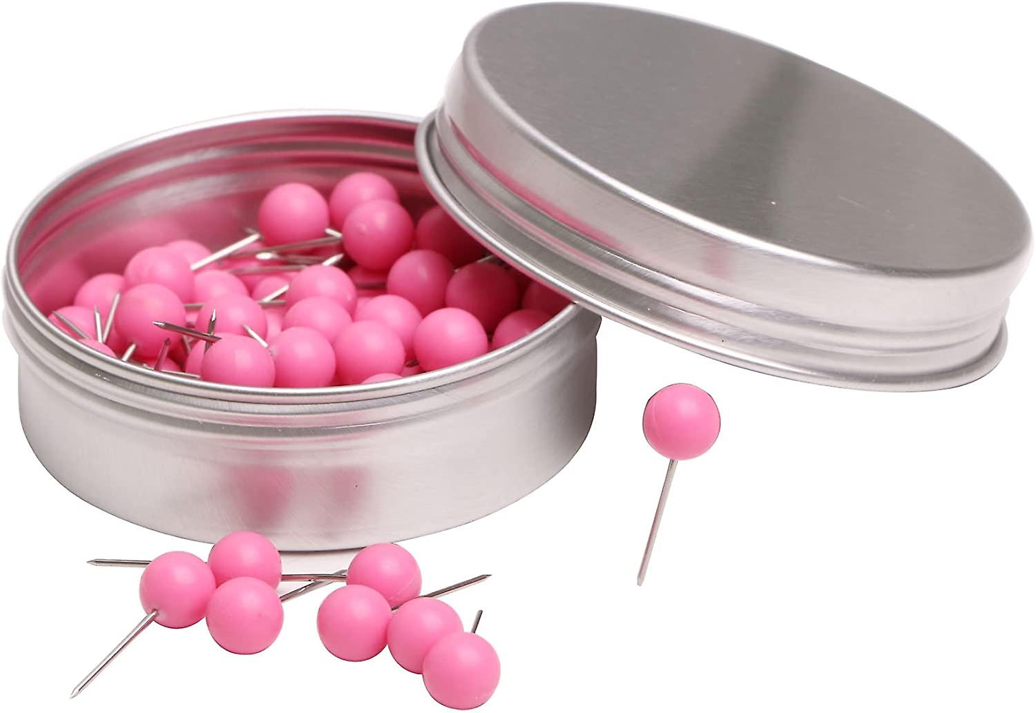 100PCS 1/4 Inch Small Round Head Map Tacks Pins for Home Office Bulletin Cork Board Use and DIY Craft Project (Pink)