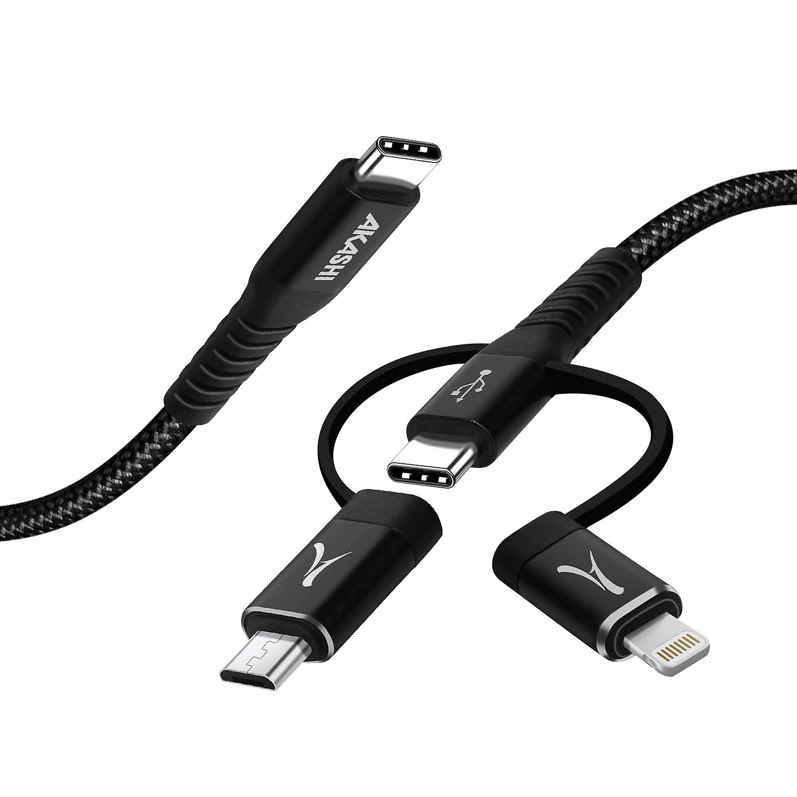 USB-C 3 in 1 Cable 3A Intensity Charge and Sync 1m Akashi Black