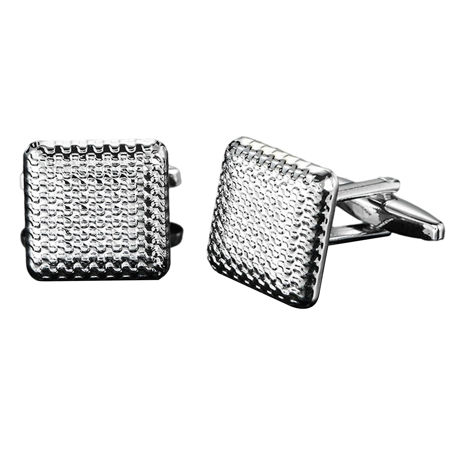 1 Pair Men Square Cufflinks Party Tuxedo Shirt Cuff Links Silver wave