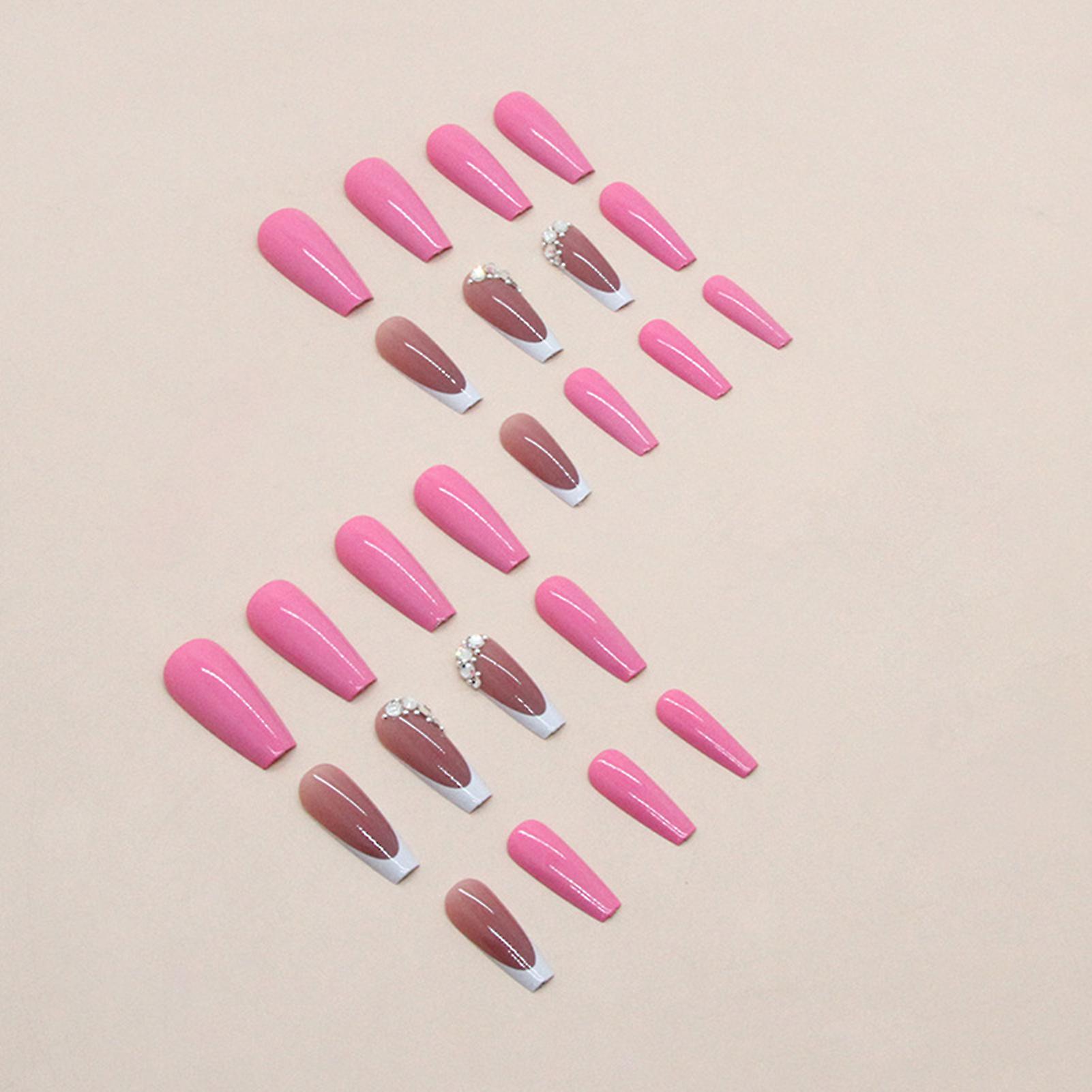 Fluorescent Pink Long Square False Manicure Chip-proof Smudge-proof Fake Nails