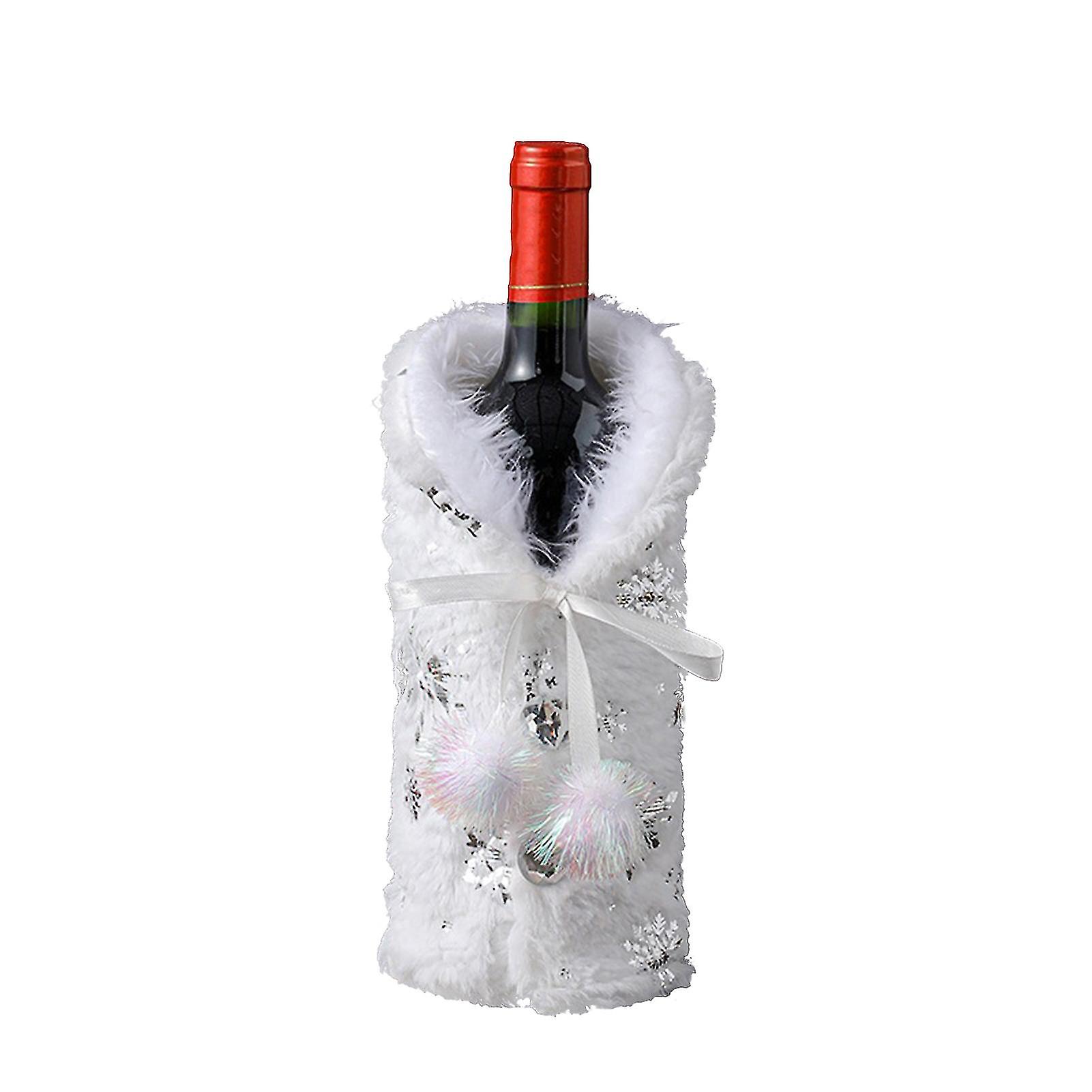 Wine Bottle Cover With Plush Balls Washable Snowflake Pattern Christmas Red Wine Bottle Cover For Home