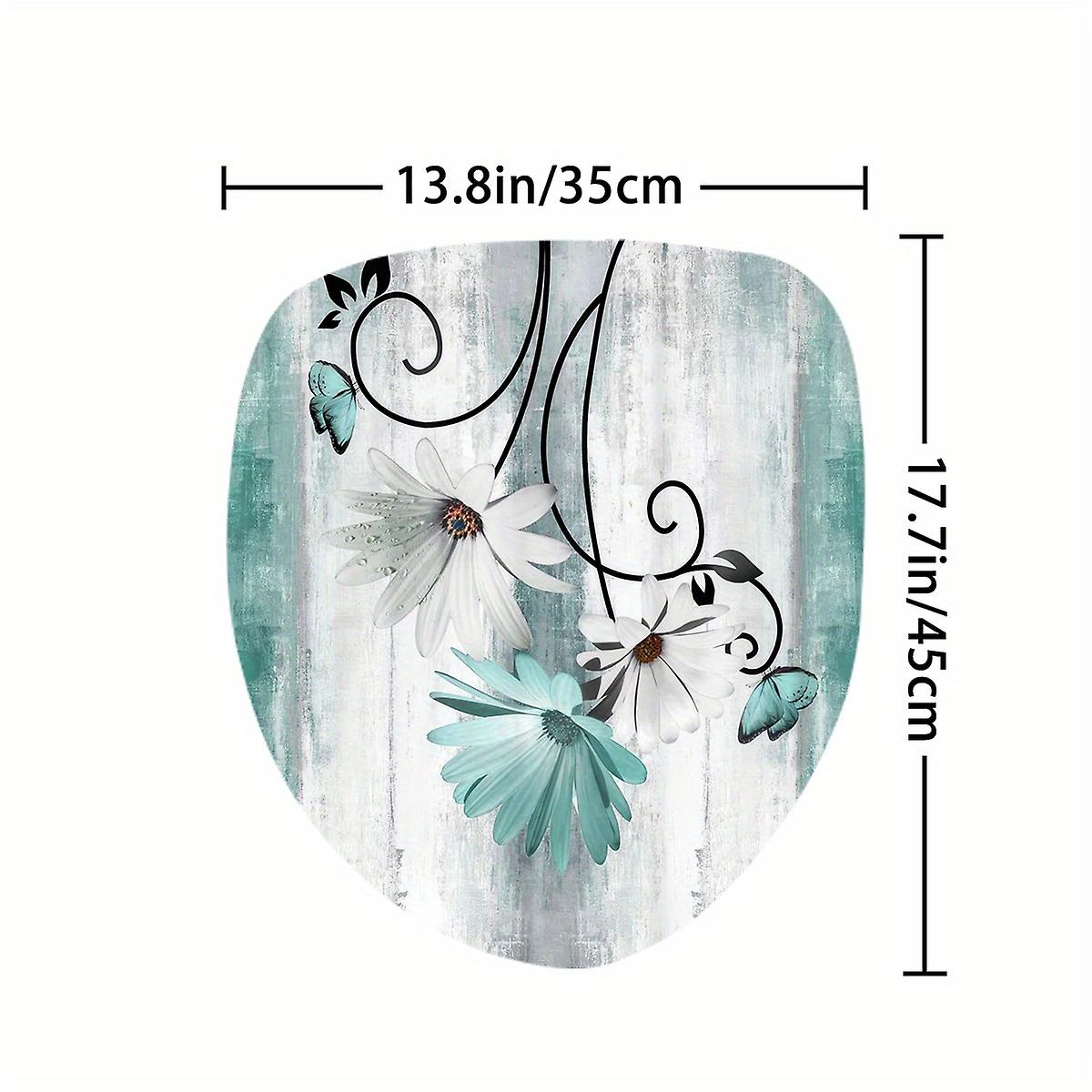 1pc Waterproof Butterfly Flower Shower Curtain With 12 Hooks Non-slip Bathroom Rug Toilet U-shape Mat And Toilet Lid Cover Pad - Decorate Your Bath
