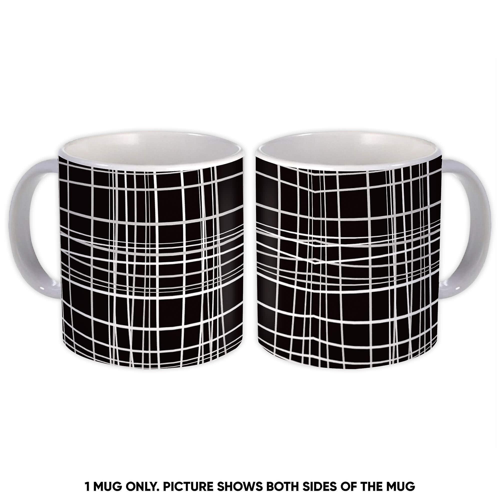 Gift Mug: Asymmetric Tartan Pattern Black