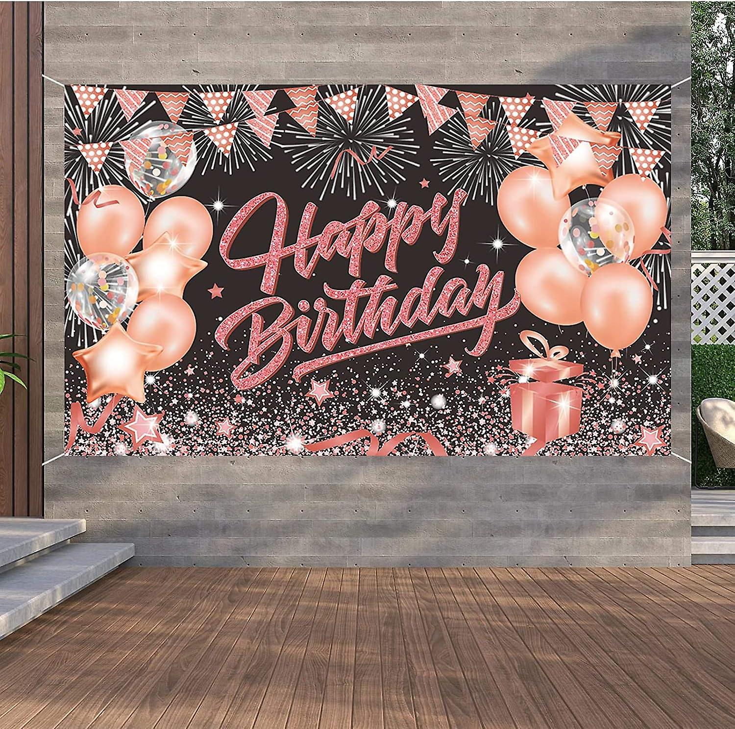 Rose Gold Geburtstagshintergrund – Blush Pink Mit Blumen & Glitzer, 2,4x1,8 M, Für Mädchen-Partys & Fotoshootings