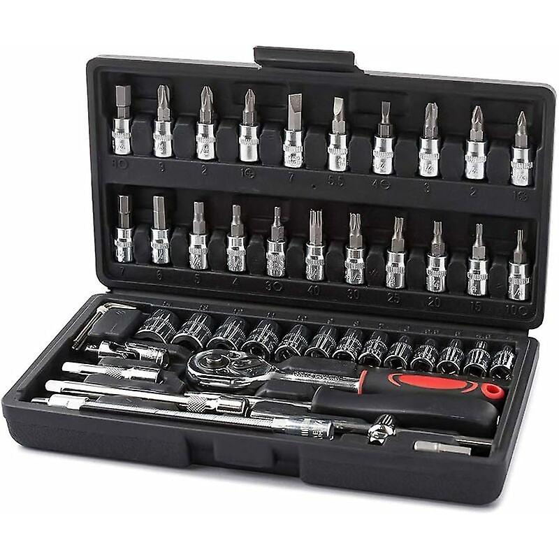 46 Pieces Chrome Vanadium Socket Set 1/4 Adapter Socket Set for Car DIY