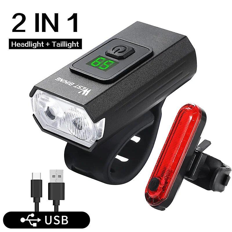West Biking Bicycle Front And Rear Lights Set Digital Power Display Waterproof Dual Led Headlights Rechargable Bike Tail Light