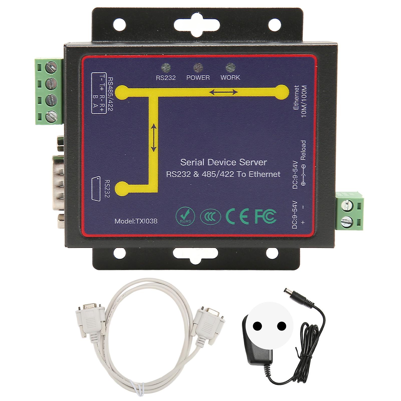RS232 RS485 RS422 Serial to Ethernet Adapter 10M 100M RJ45 Port 300 To 230400bps TCP IP Server Ethernet Converter 100240V EU Plug