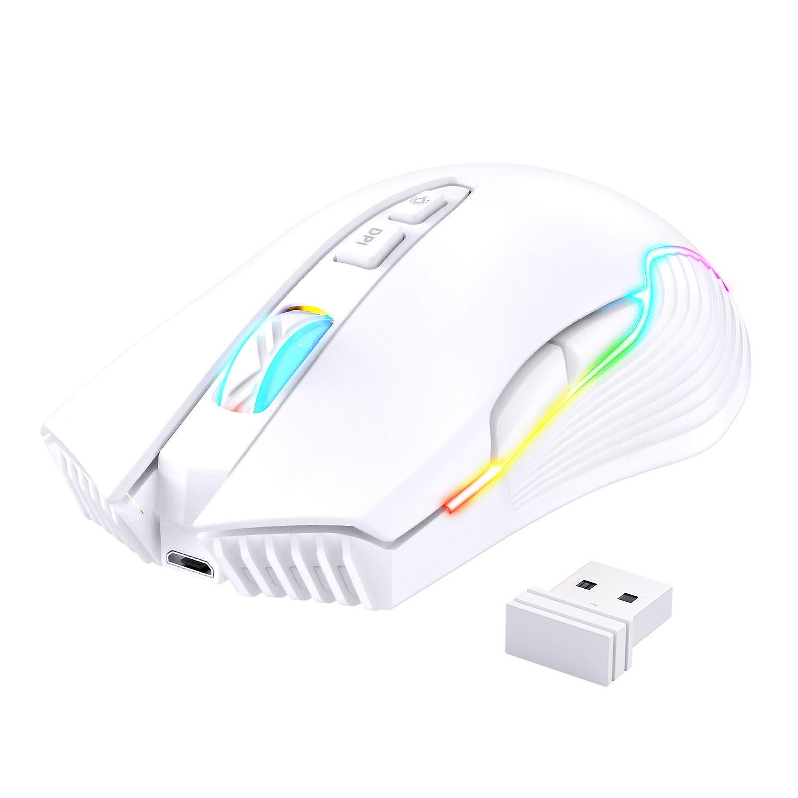 Wireless Mouse USB Rechargeable Ergonomic Wireless Gaming Mouse for Laptop PC Computer White