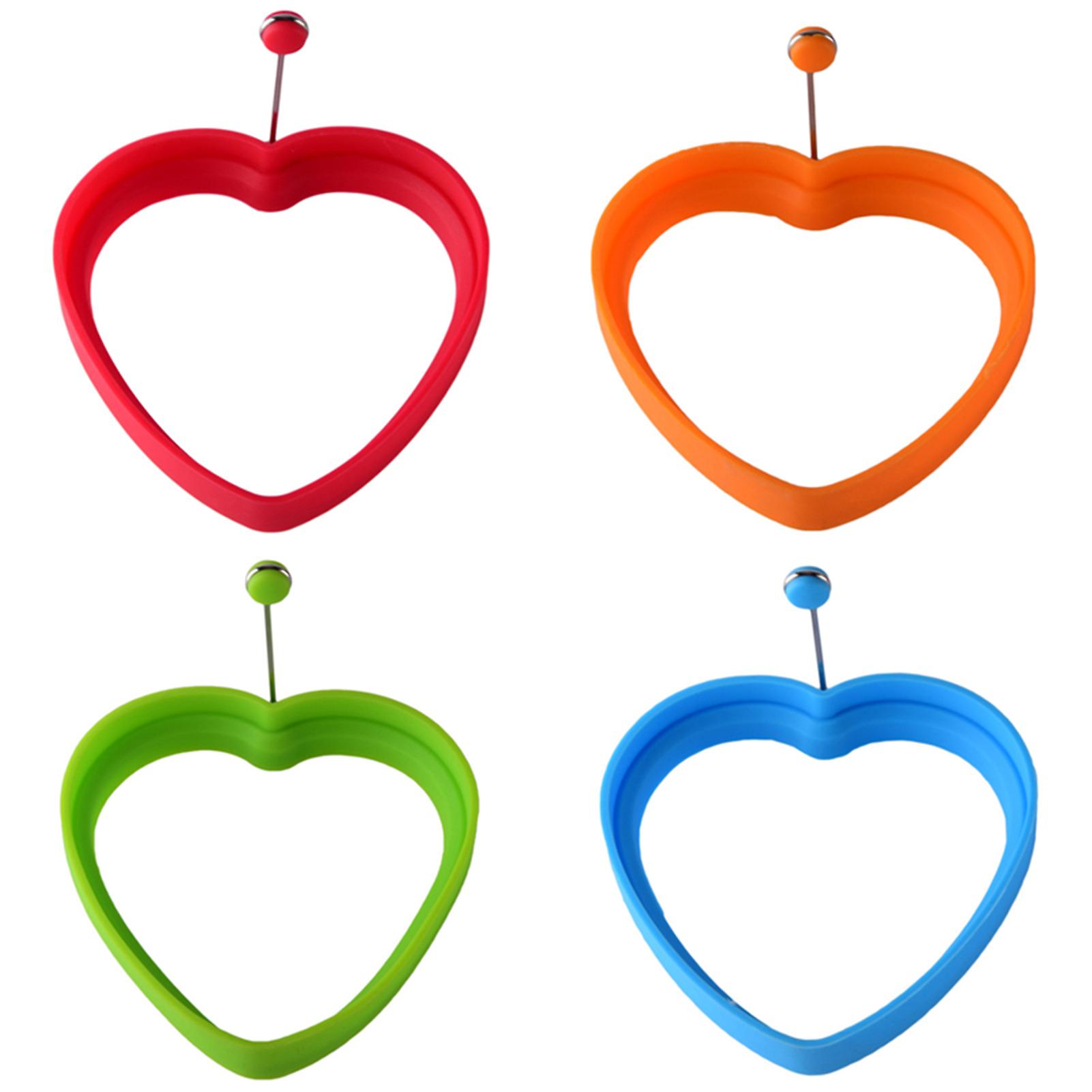 4pcs Egg Ring Stencils with Mini Handle Silicone Omelet Cooking Rings Heart Shaped Poached Egg