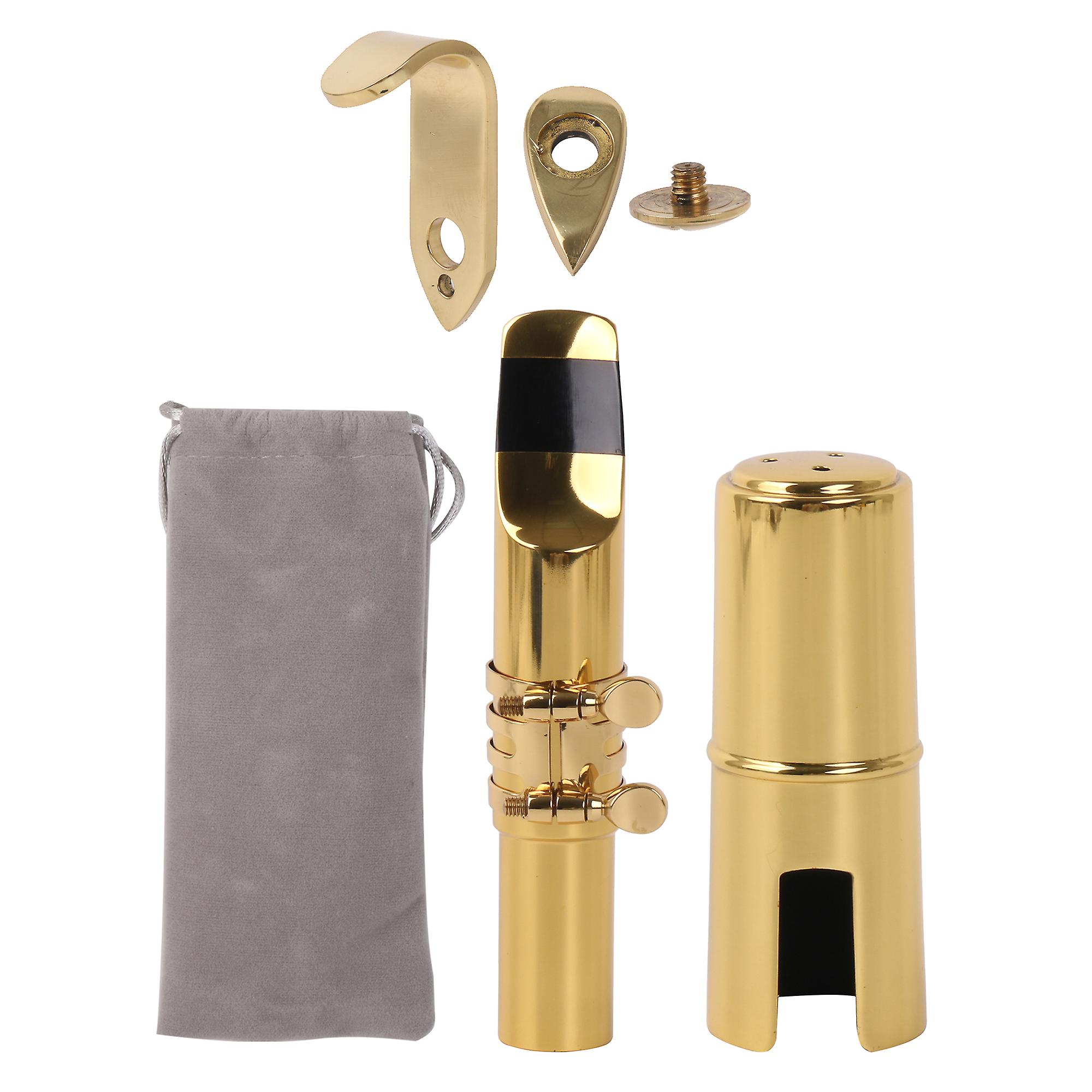 Gold Baritone Sax Mouthpiece 6# Clamp for Music Lover w/ Thumb Hook Rest