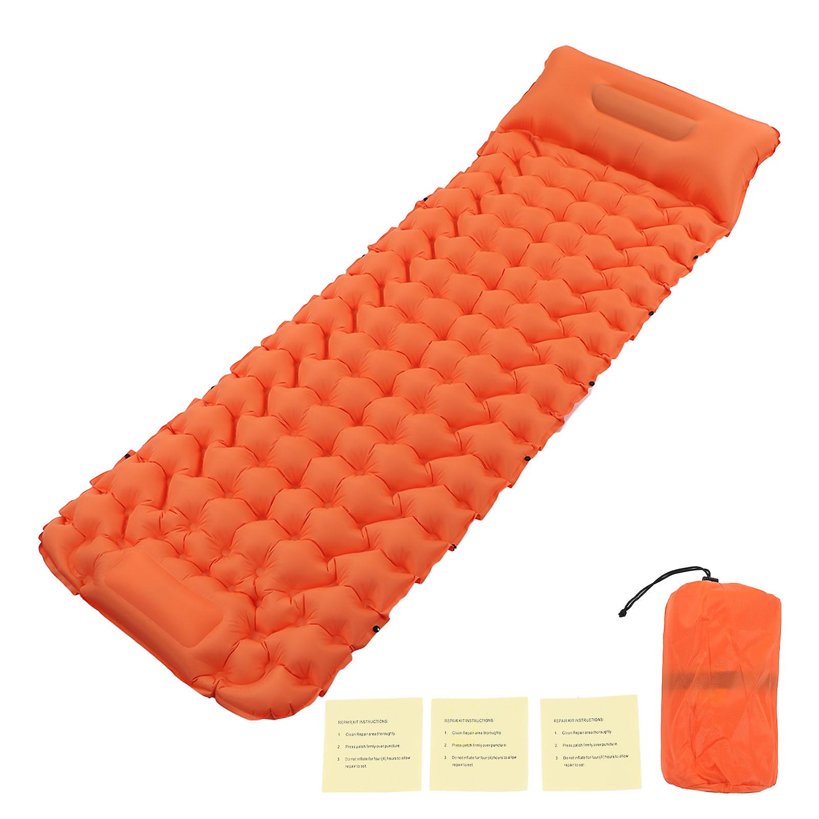 Inflatable Camping Sleeping Pad: Orange with Waterproof Design for Hiking