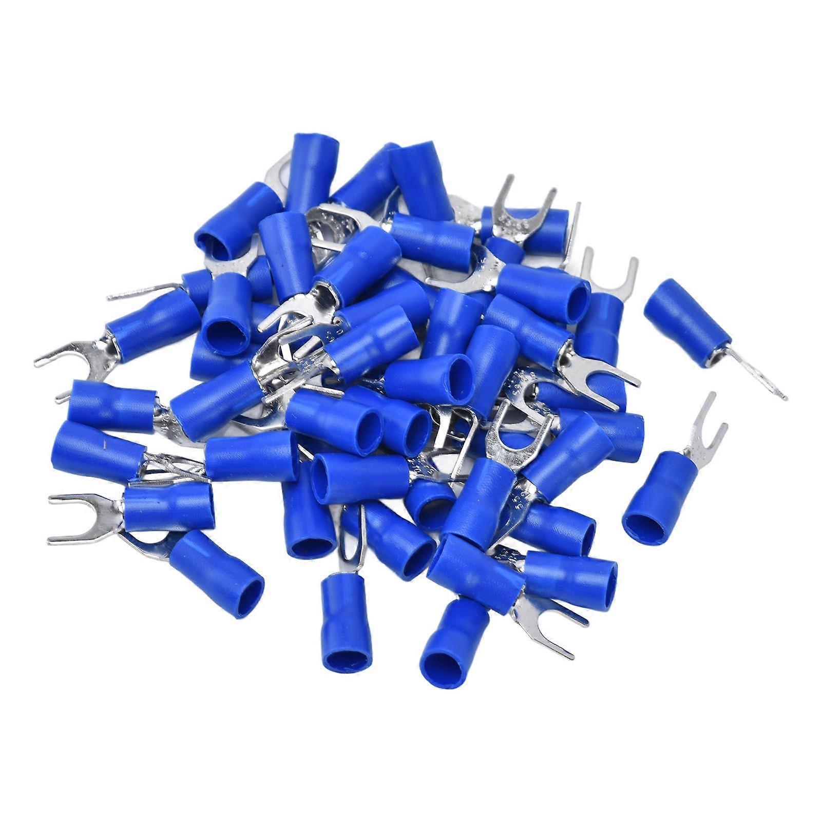 50Pcs Fork Terminals Insulated Spade U Type Wire Connector 12‑10AWG Cable Crimp SV5.5‑6 Blue