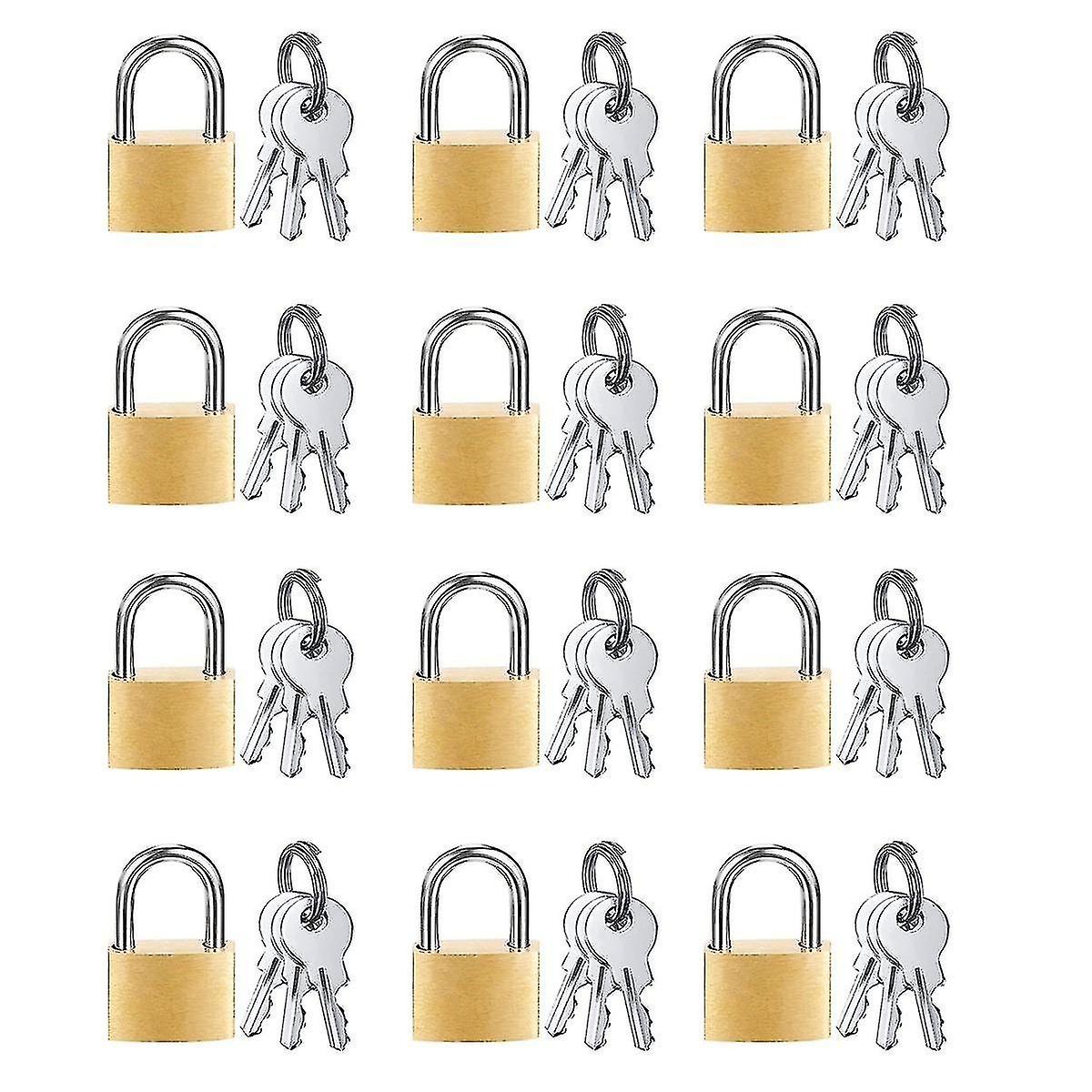 12 Pack Mini Padlock Small Padlock Solid Brass Locks With 3 Key For Luggage Lock,backpack,gym Locke 