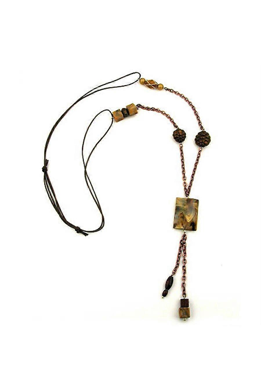 Necklace Rectangular Bead Brown/copper Colours Different Shapes - Gl01001