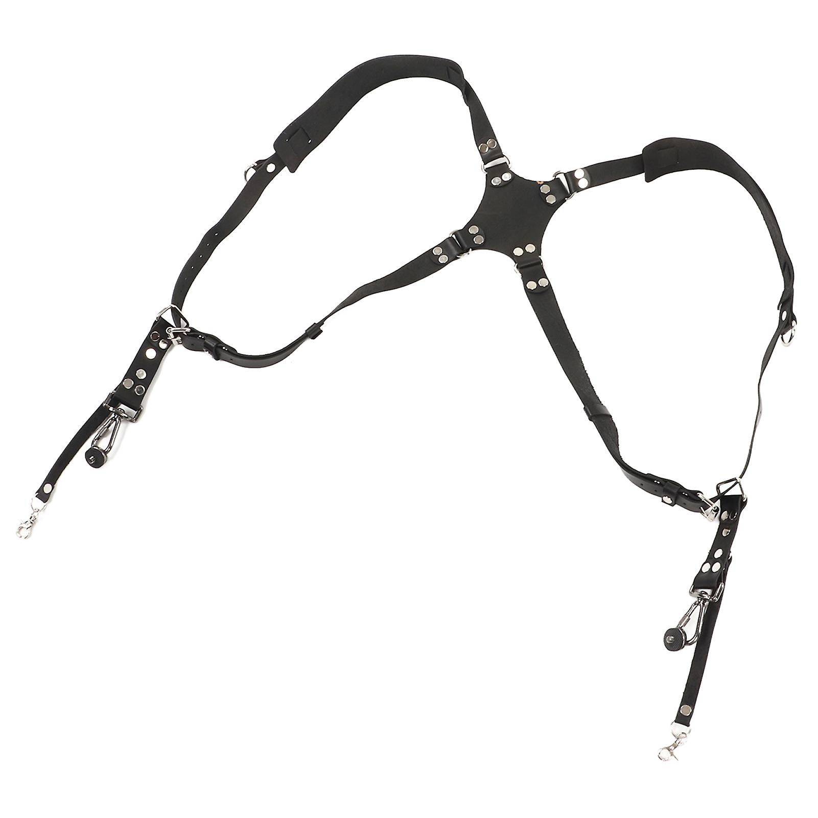 Camera Harness Strap Leather Double Shoulder Camera Strap Harness Accessories for Digital Camera SLR Camera X Type, Black 