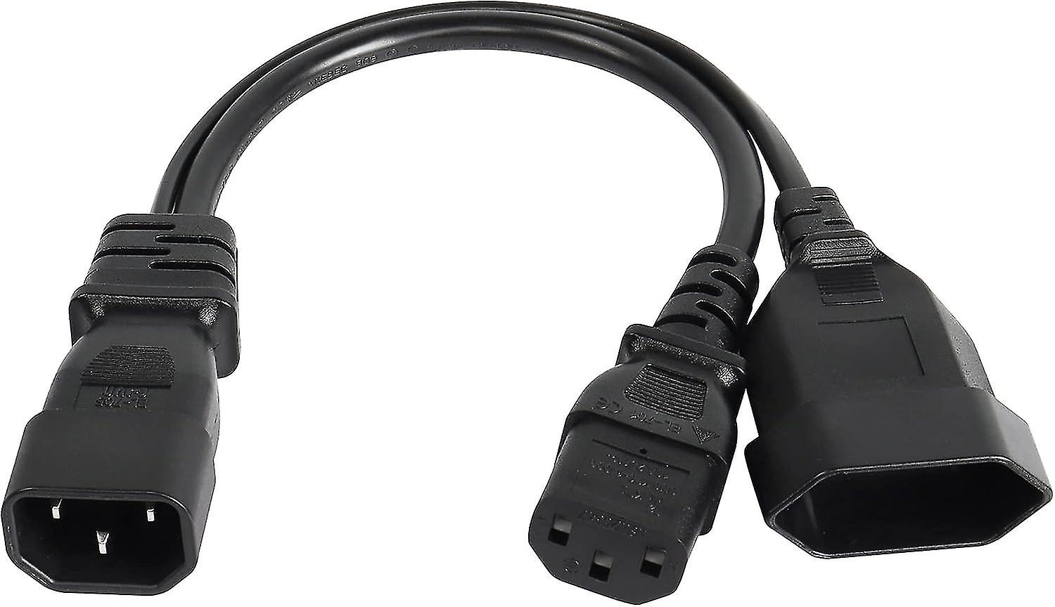 1ft C14 zu C13 + Euro Y Splitter Stromkabel, IEC 14 Stecker zu IEC 13 Buchse & Euro CEE7/16 Buchse verlängern Konvertierungskabel für Computer