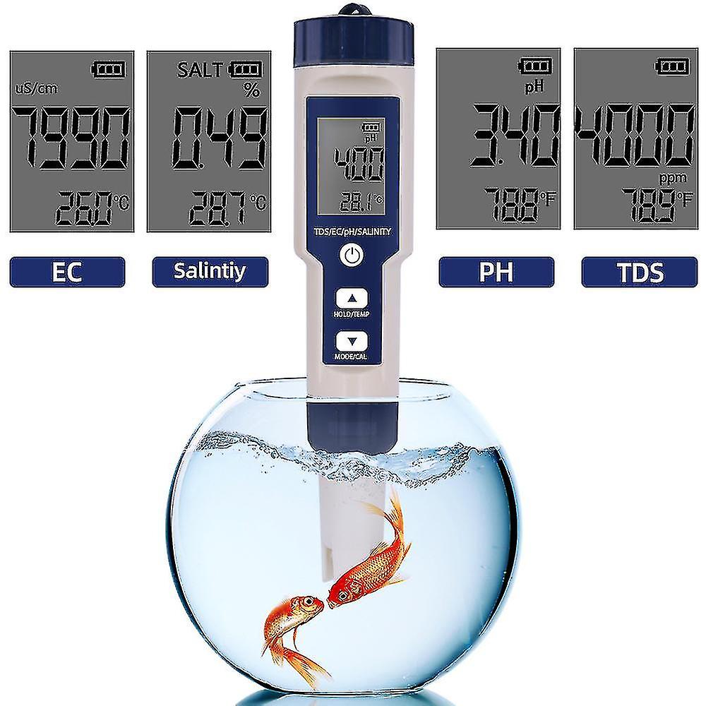 High-precision 5-in-1 Electronic Salinity Meter,measure Ph,tds,ec Salinity,water Quality Tester