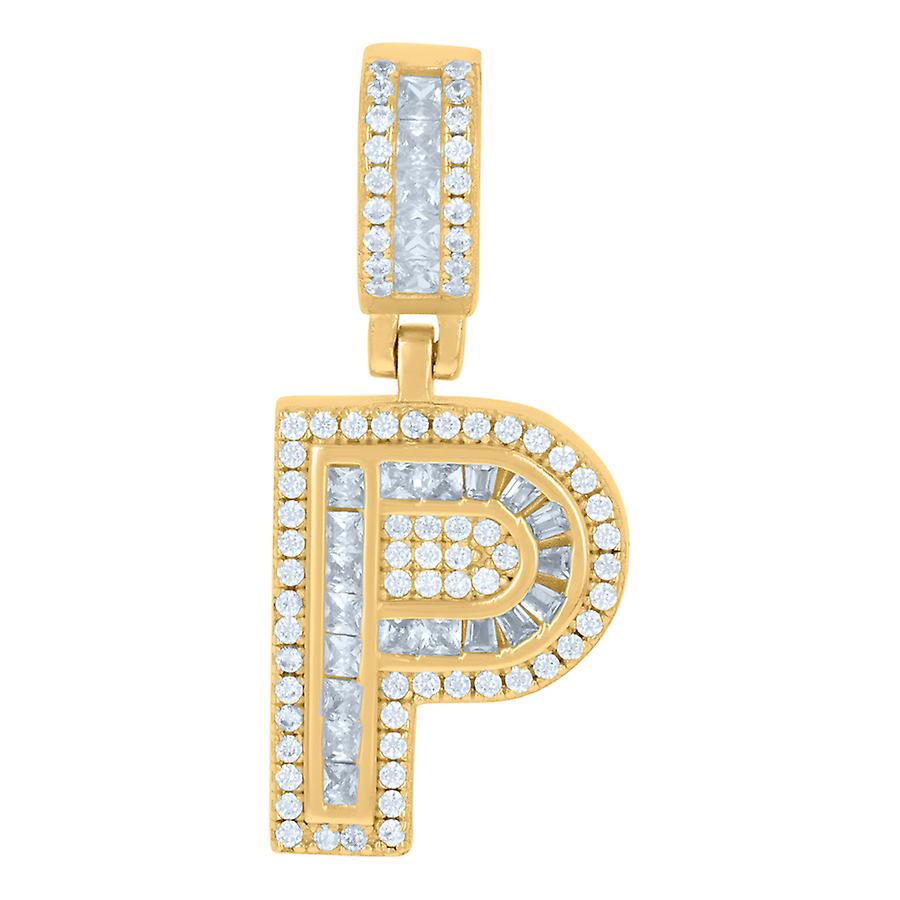 925 Sterling Silver Unisex Round and Baguette Cubic Zirconia Letter Name Personalized Monogram Initial Alphabet P Pendan