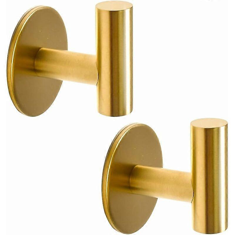 Towel Hook No Drilling Gold Hooks SUS304 Stainless Steel Wall Hook Wardrobe Hooks Self Adhesive Hooks for Kitchen, Bathroom, Office, Set of 2