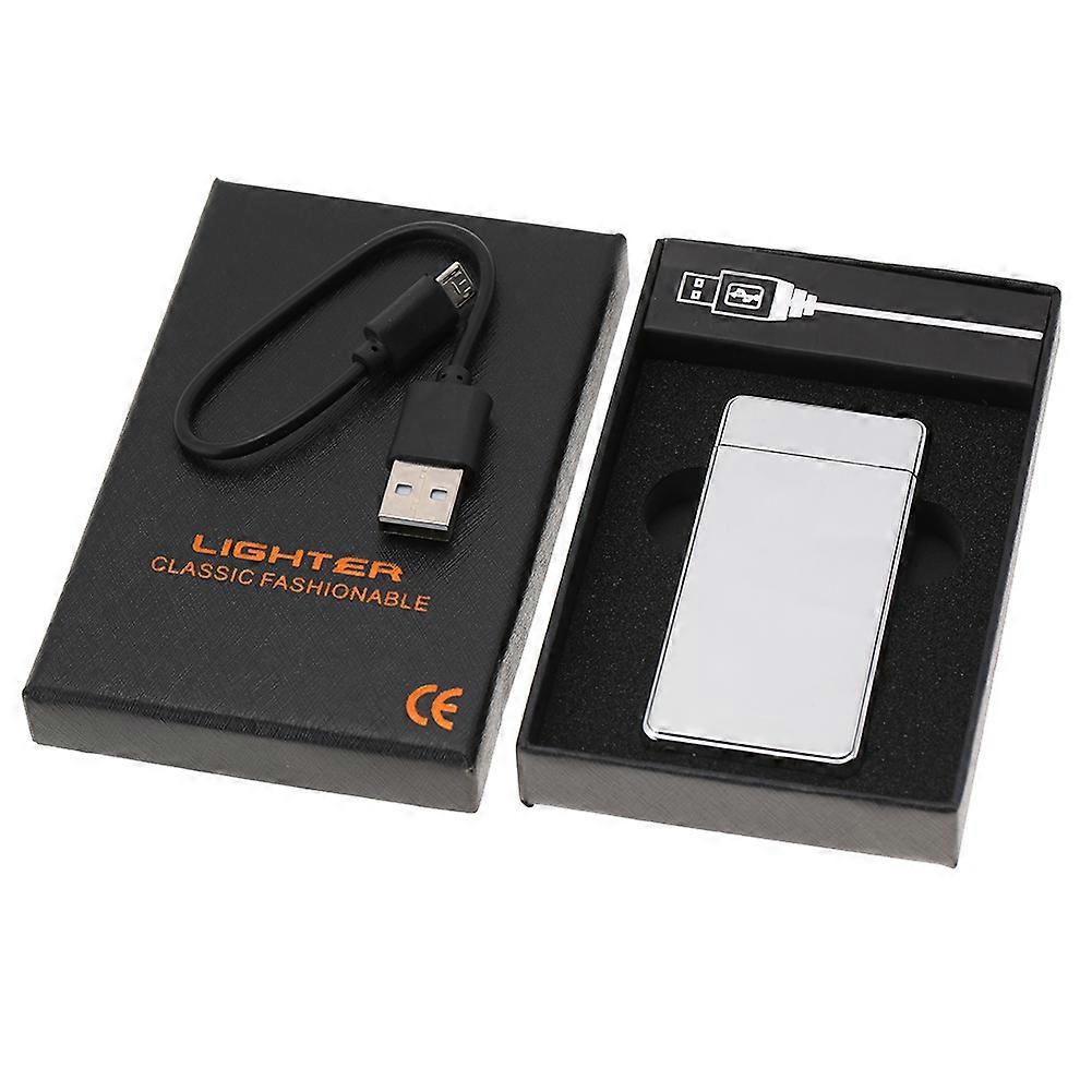 USB Rechargeable Windeedproof Mini Portable Electric Dual Arc Cigarette Lighter (Silver)