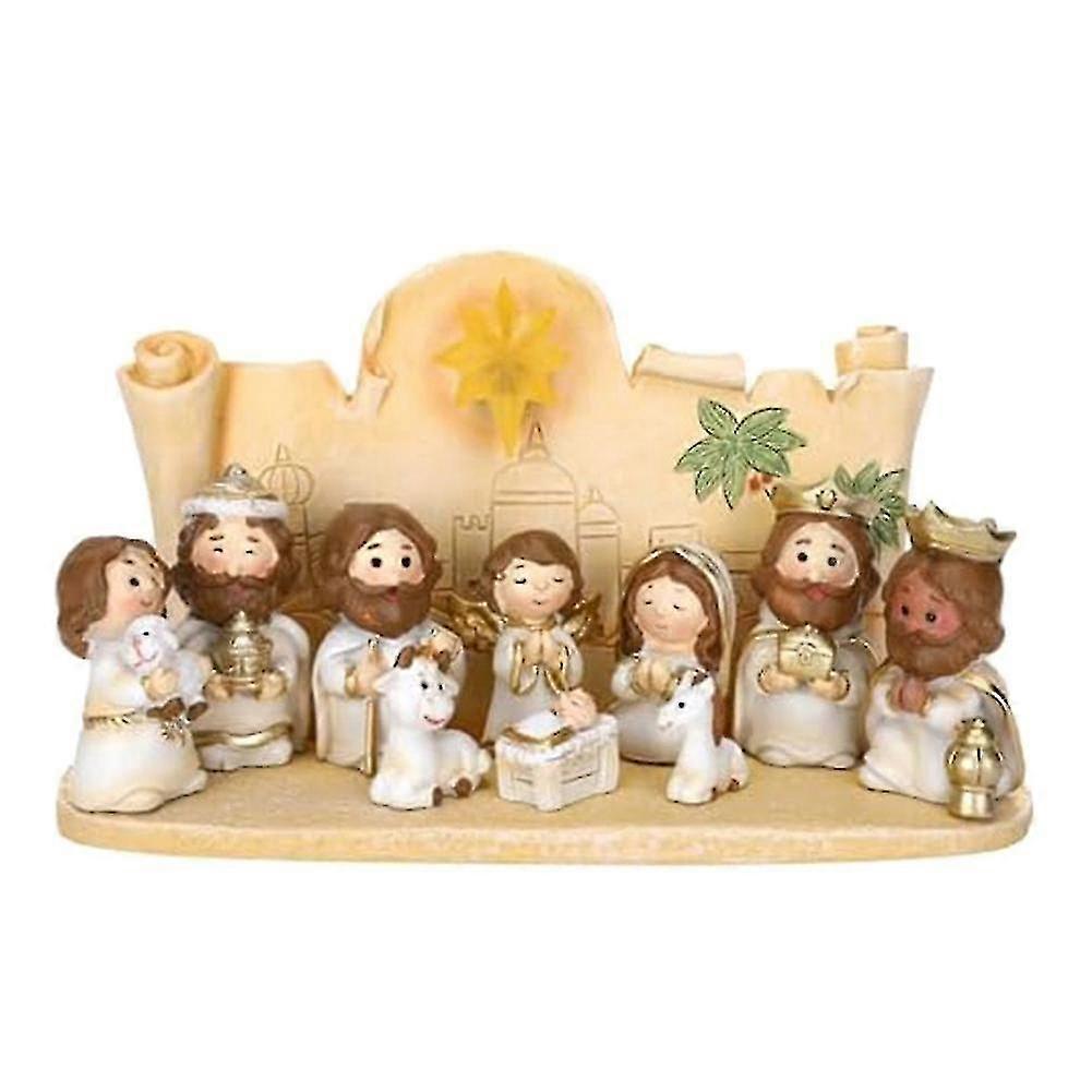 Nativité Set Version - 10 pièce crèche religieuse scène résine mignonne Version Home Decor Table Set Orna