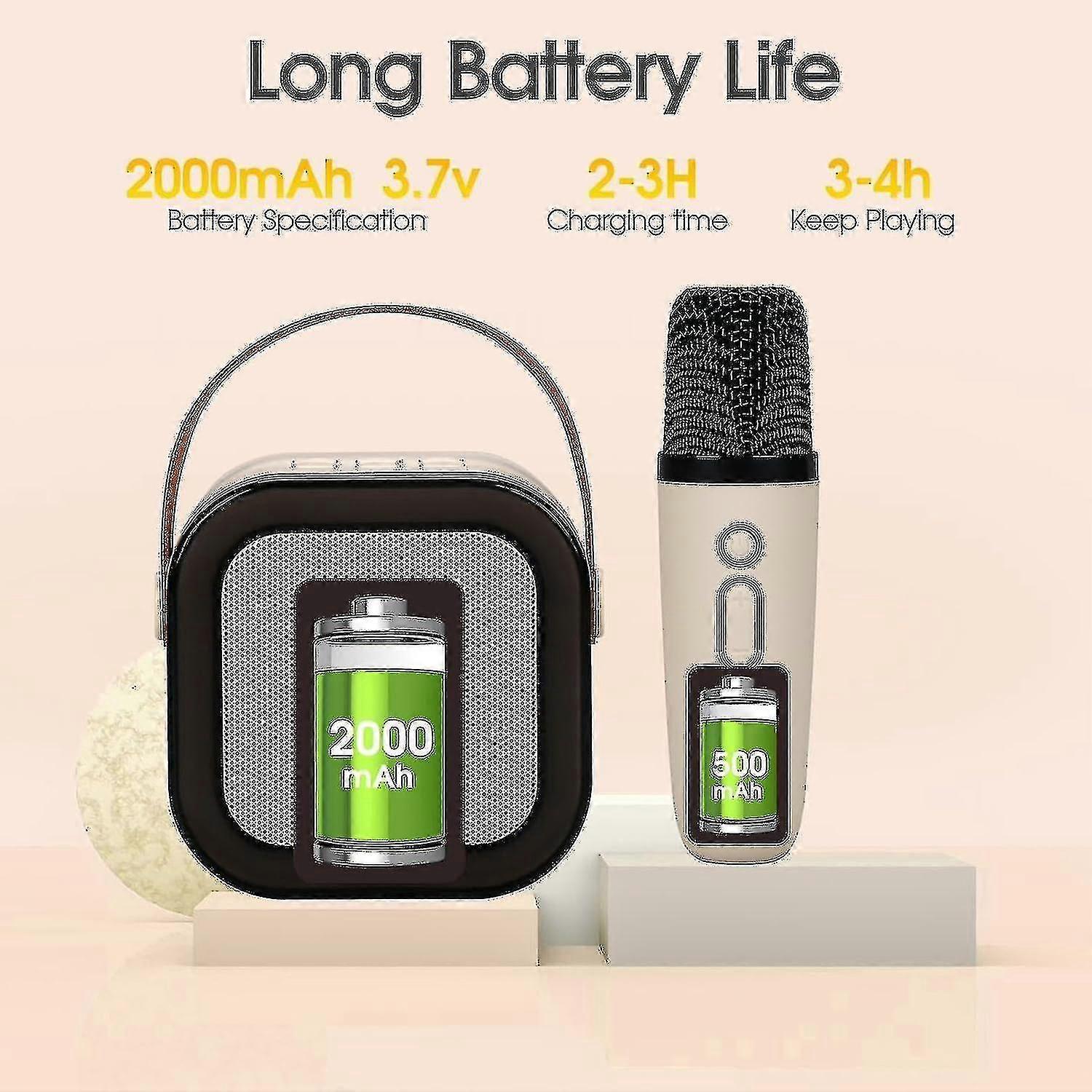 آلة كاريوكي للأطفال الكبار ، مصغرة المحمولة بلو الأسنان كاريوكي المتكلم مع 2 ميكروفونات لاسلكية وأضواء ديناميكية ، KTV المنزل ، في الهواء الطلق ، السفر (البيج