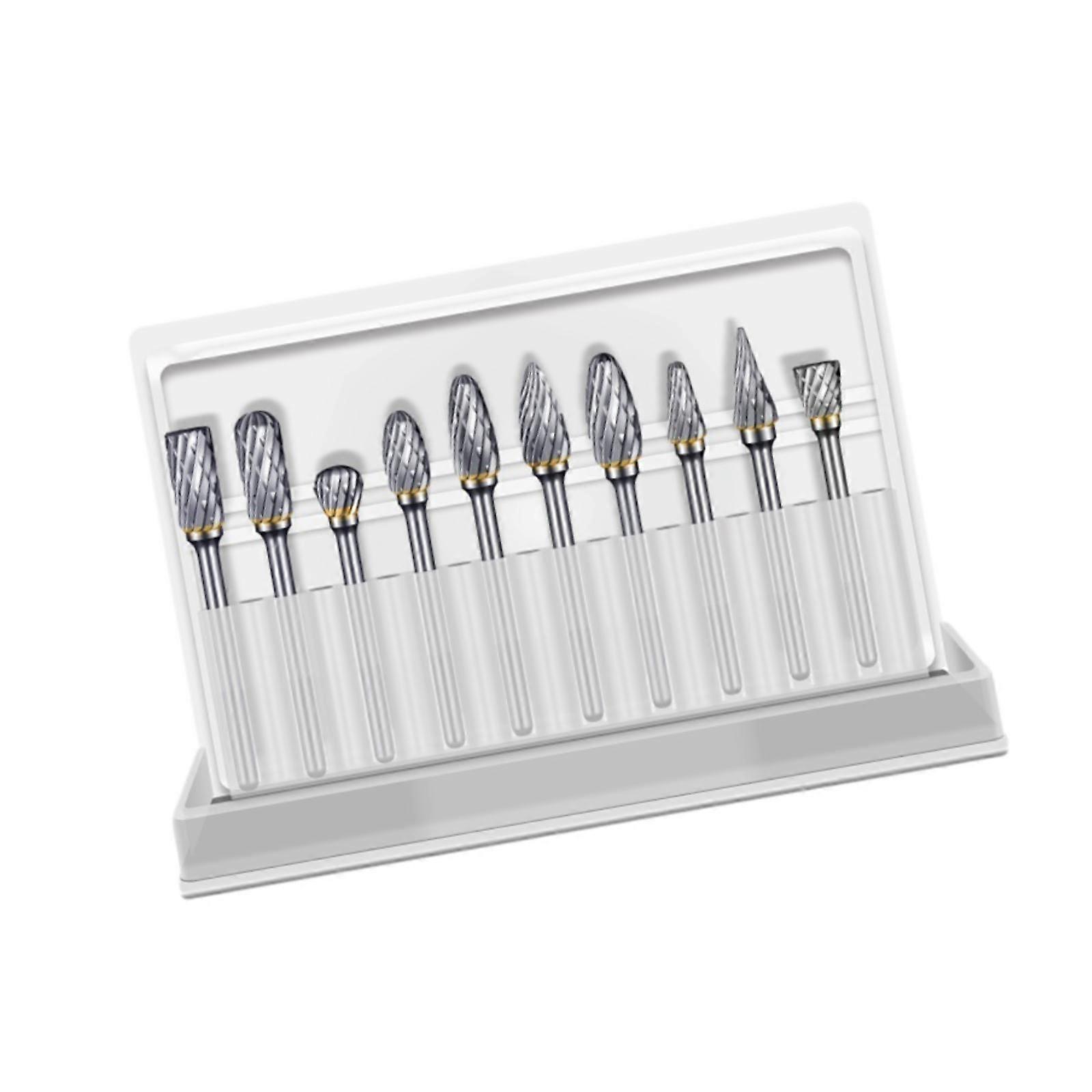 10 stykker karbidburr sett wolfram stål slipehode for aluminium craving double cut