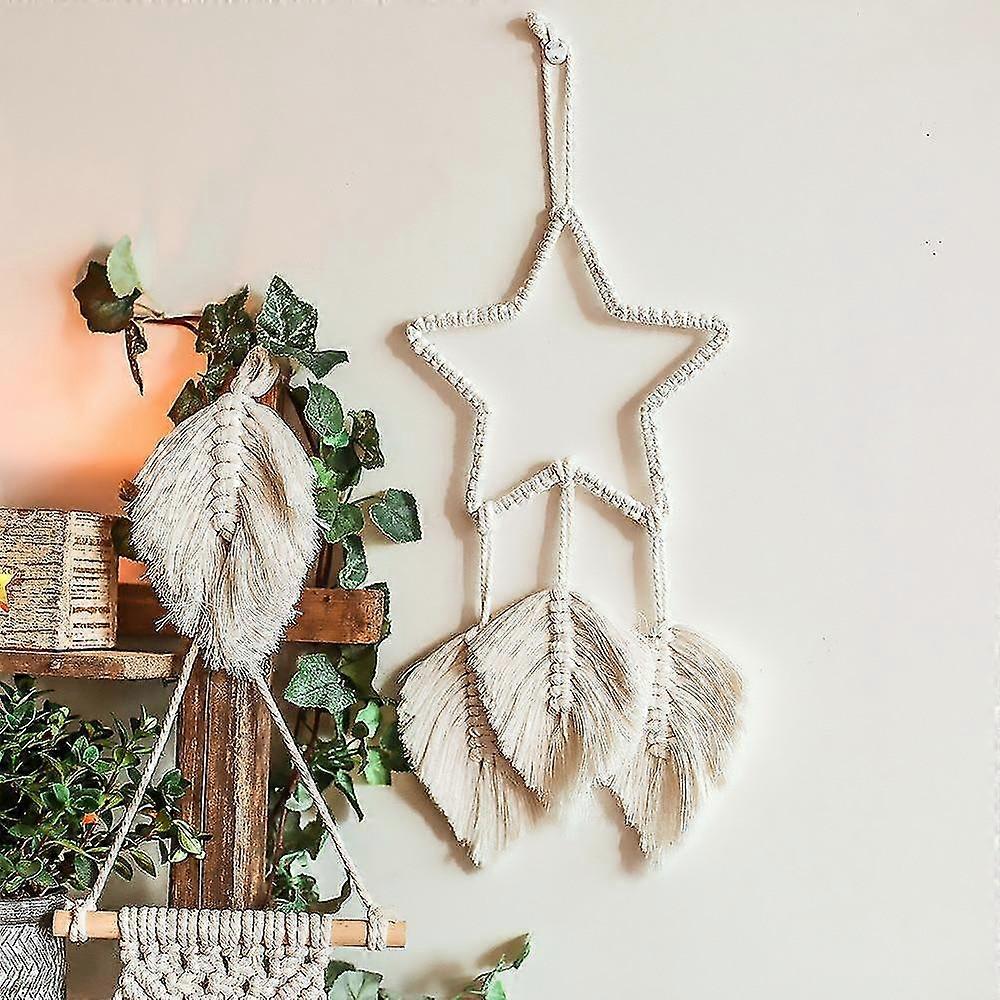 Wind Chimes 1pcs Nordic Woven Wall Hanging Decoration Home Stars Leaf Shape Wind Chimes Hanging Decorations