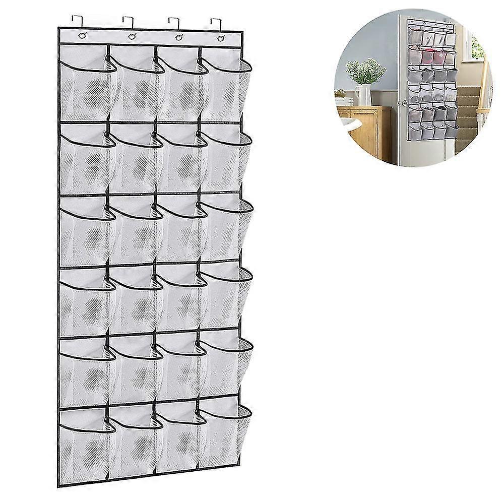 Breathable Mesh Large 24 Pocket Shoe Organizer, Holds Up to 40 Pounds, Sturdy Hooks, Space Saving, Over Door, Storage Rack Hangs on Closets for Shoes,