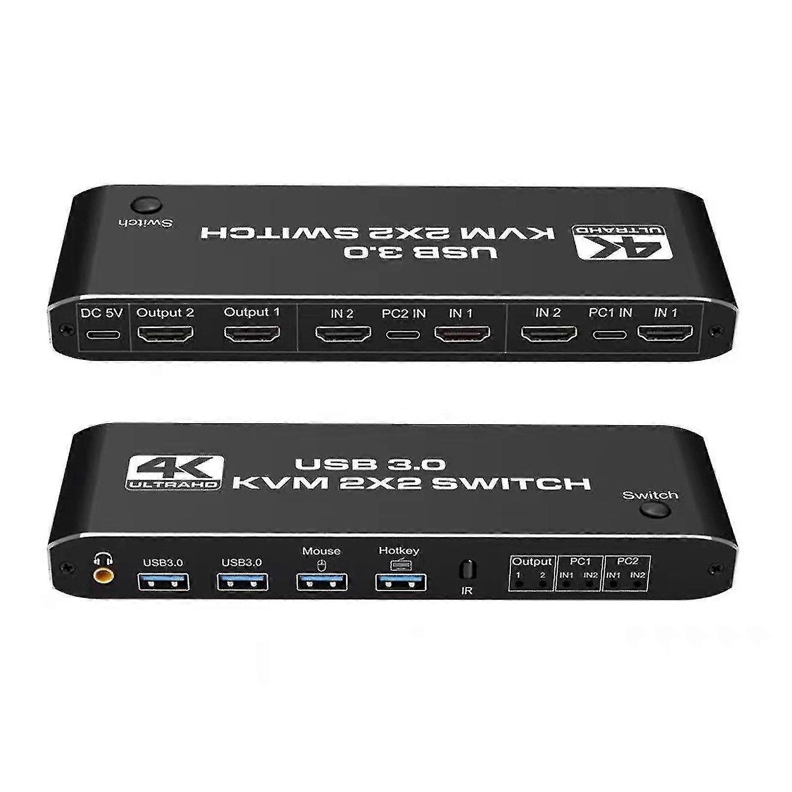 2x2 Usb 3.0 Hdmi Kvm Commutateur 4k 60hz Double Moniteur Affichage Étendu Switcher 2 Pdp-YuJia